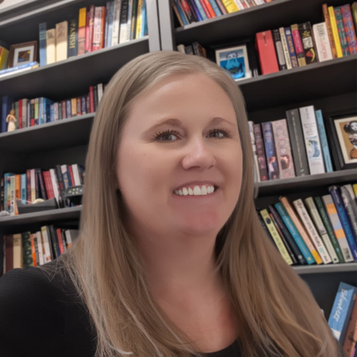 Jessica Arden at a library ladder